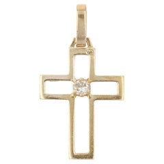 1960s Diamond 18 Karat Yellow Gold Cross Pendant