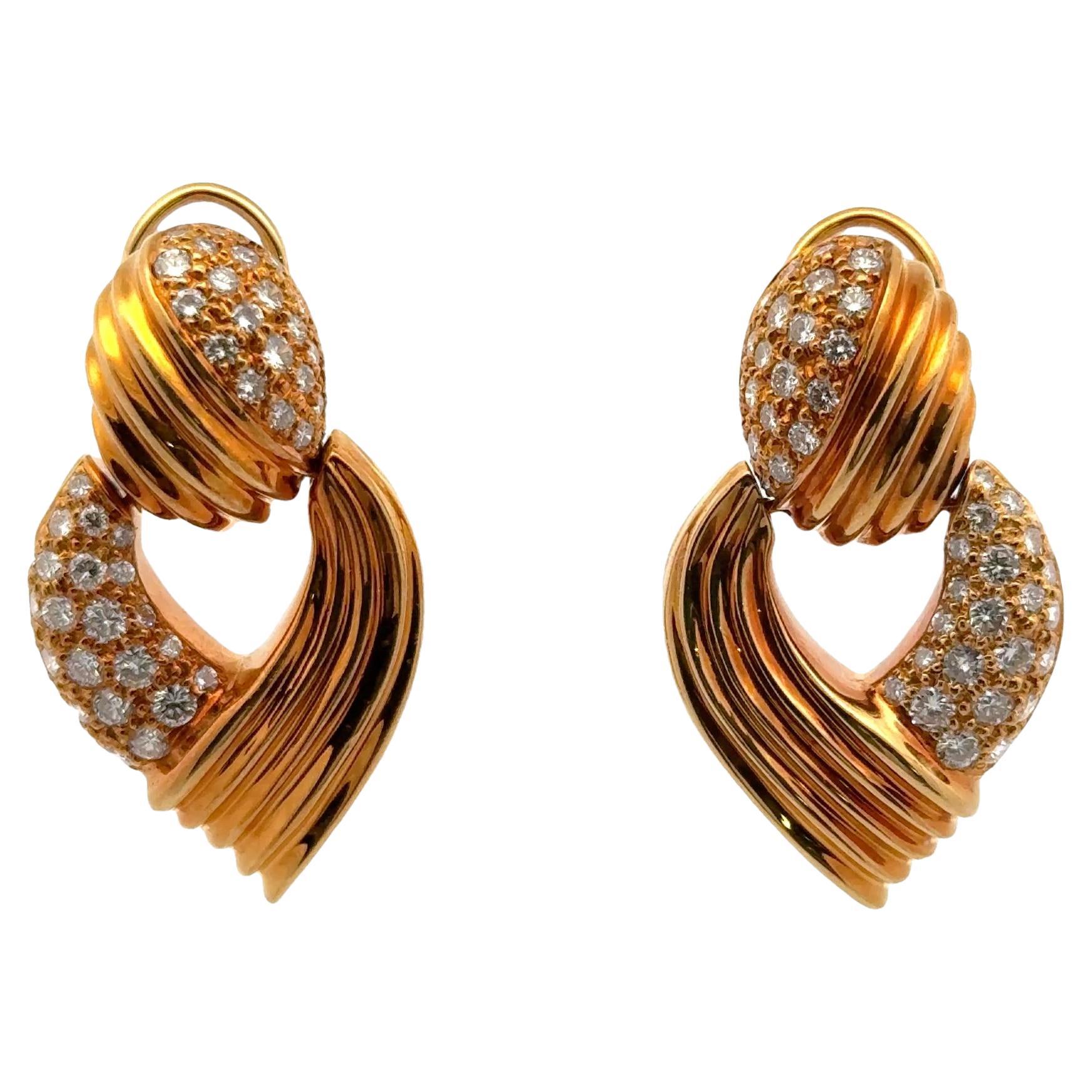 Orecchini vintage con diamante del 1960 in oro giallo 18 carati con chiusura a leva