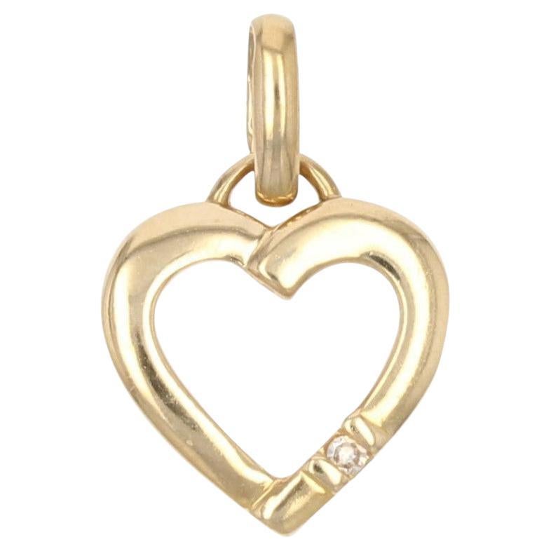 1960s Diamond 18 Karat Yellow Gold Heart Charm Pendant For Sale