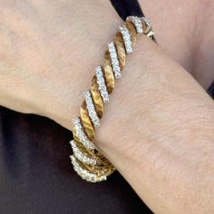 1960er Jahre Diamant 18 Karat Gelbgold & Platin Slanted Link Vintage-Armband