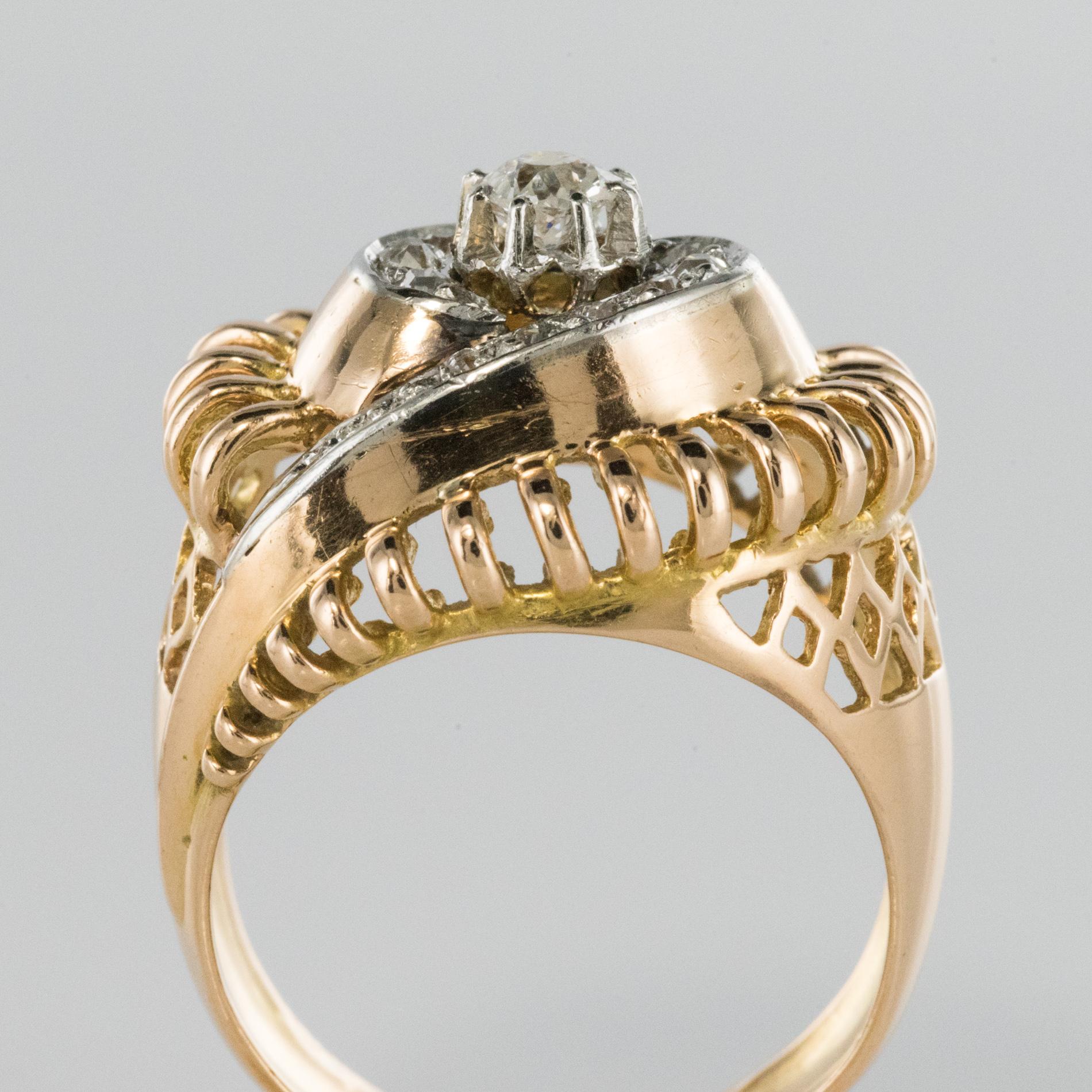 1960s Diamond 18 Karat Yellow Gold Retro Swirl Ring 5
