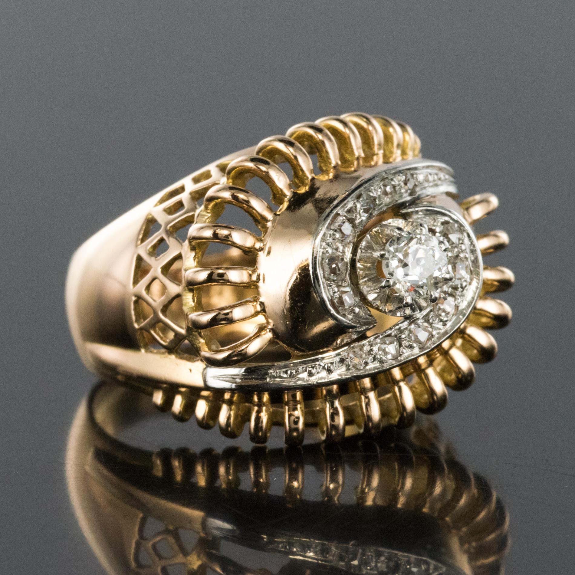1960s Diamond 18 Karat Yellow Gold Retro Swirl Ring 6