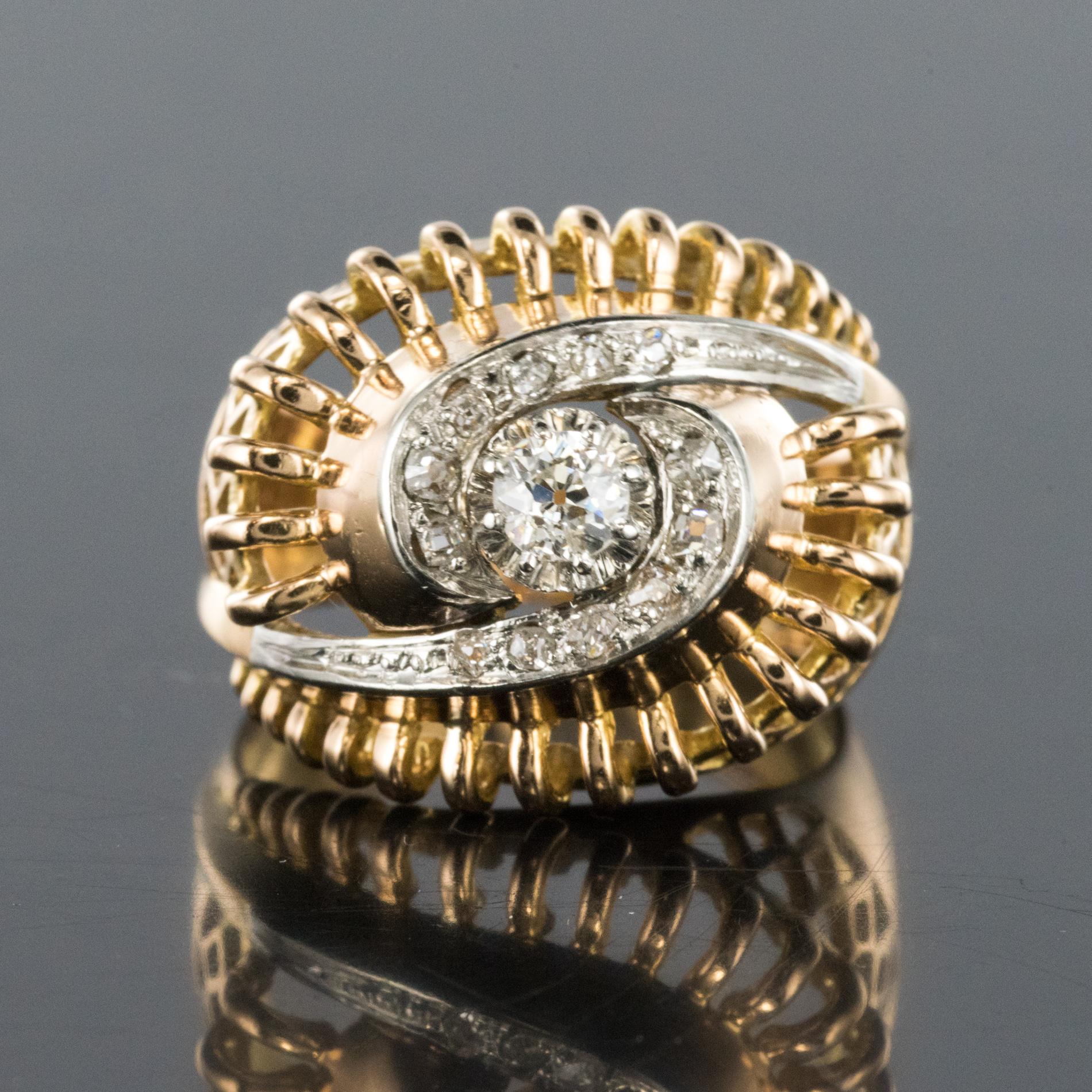1960s Diamond 18 Karat Yellow Gold Retro Swirl Ring 7