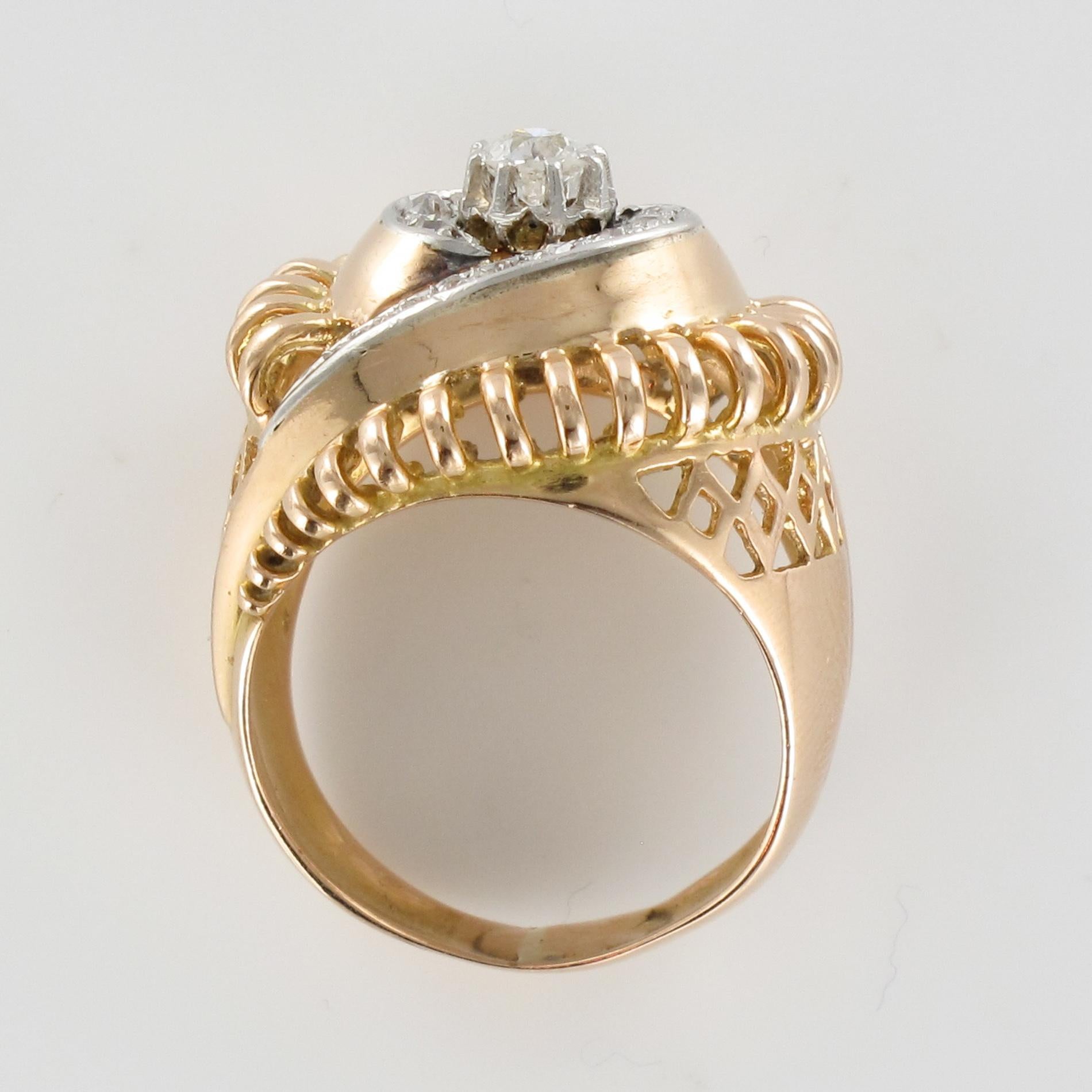 1960s Diamond 18 Karat Yellow Gold Retro Swirl Ring 10