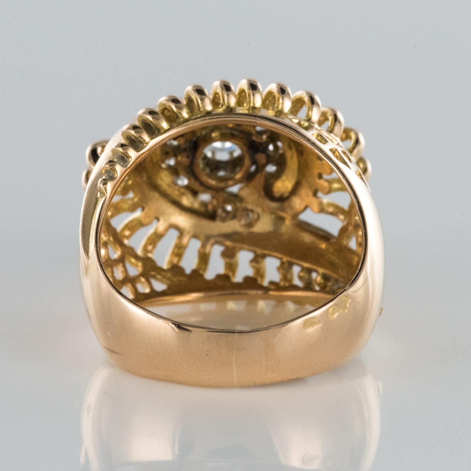 1960s Diamond 18 Karat Yellow Gold Retro Swirl Ring 11