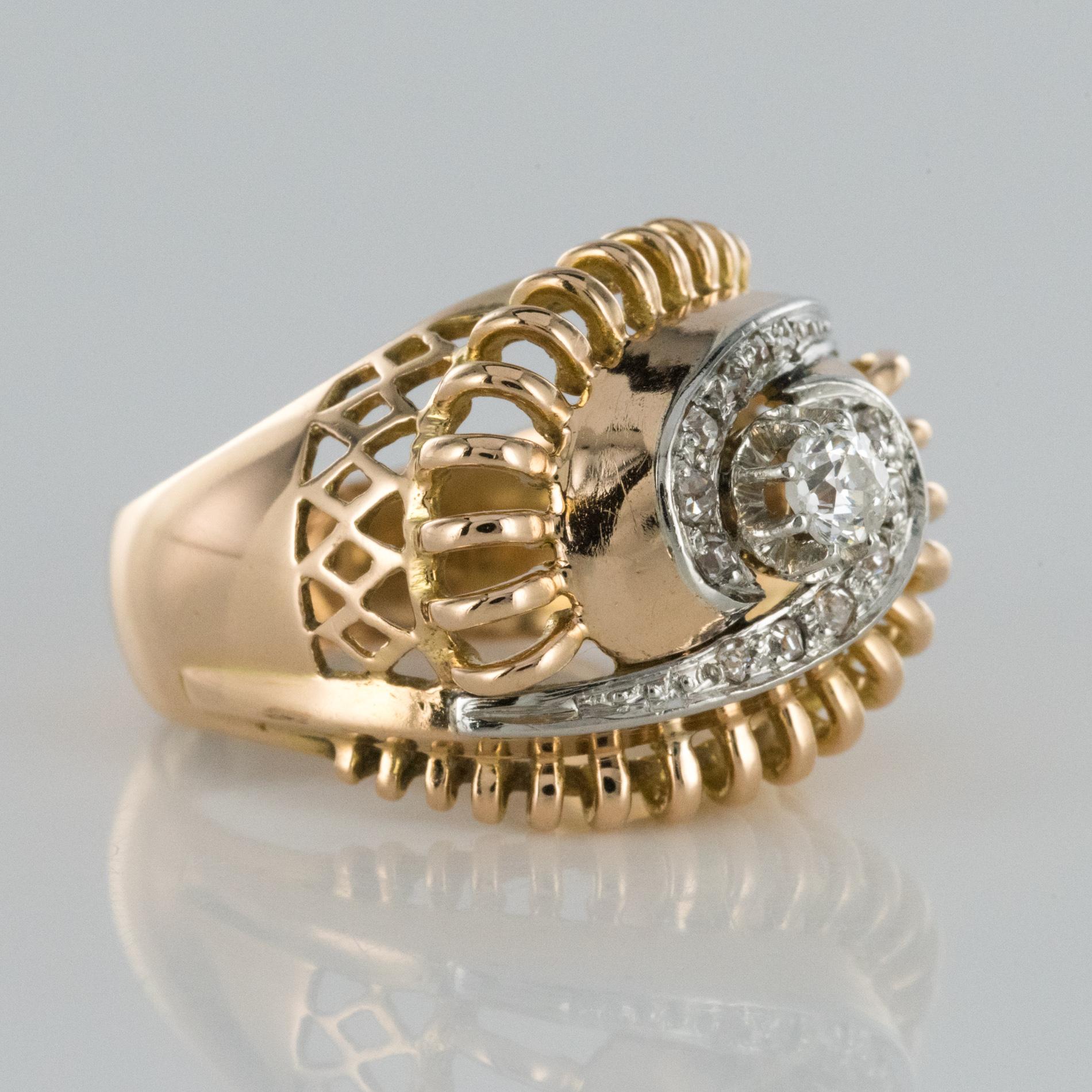 Women's 1960s Diamond 18 Karat Yellow Gold Retro Swirl Ring