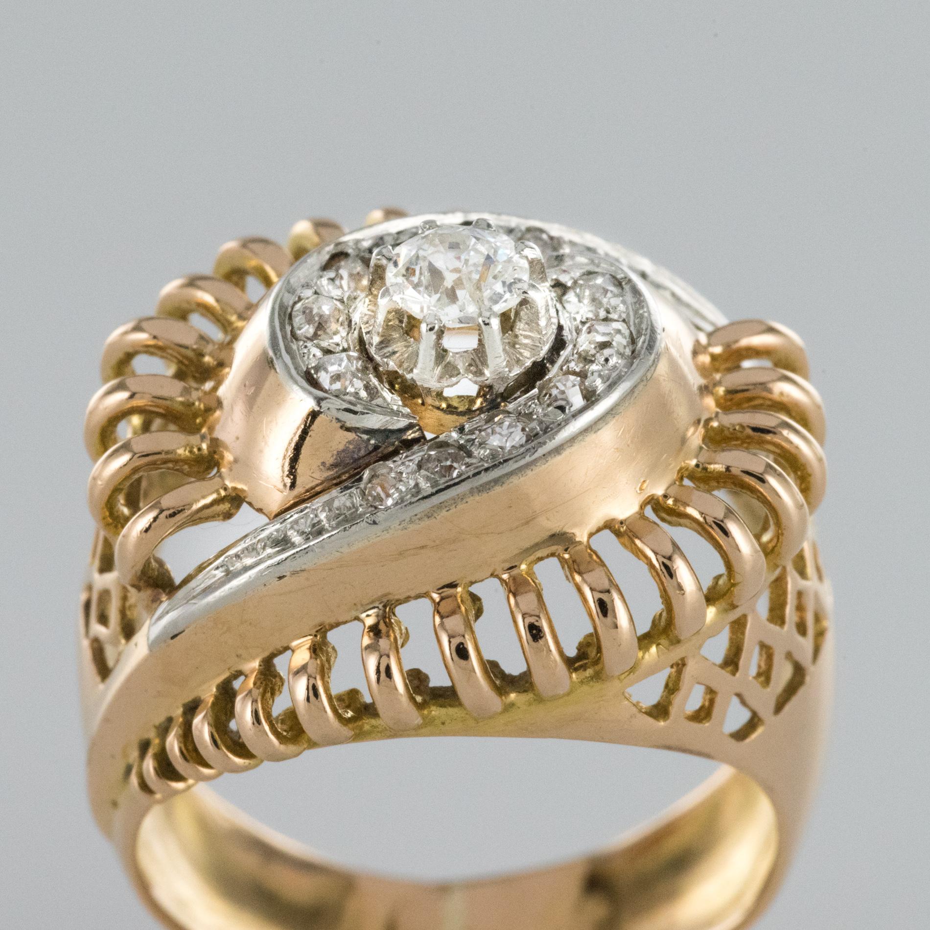 1960s Diamond 18 Karat Yellow Gold Retro Swirl Ring 1