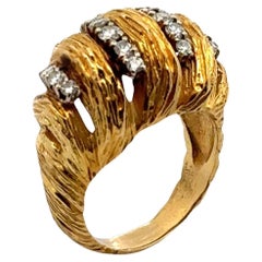 Vintage 1960's Diamond 18 Karat Yellow Gold Textured Dome Cocktail Ring