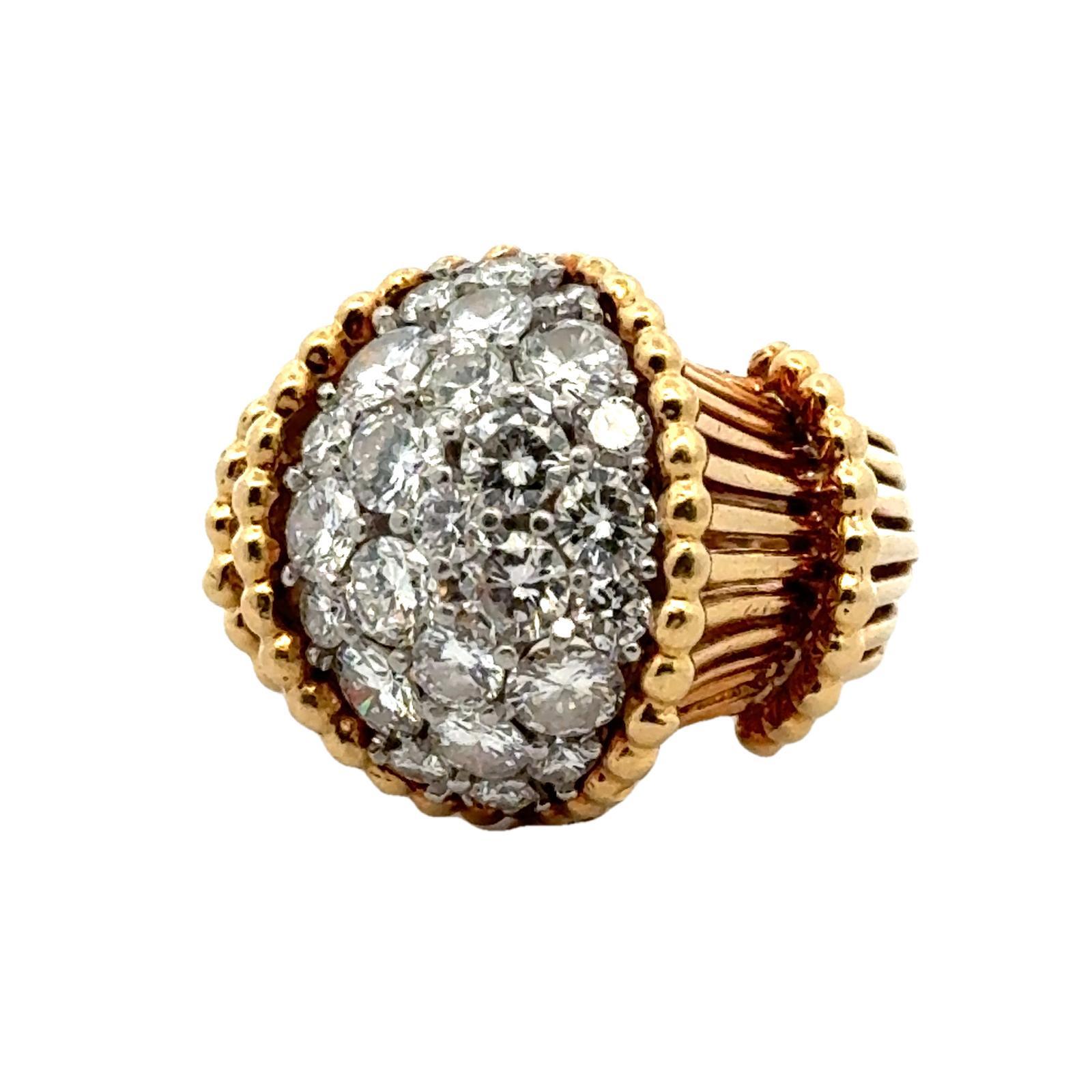 1960er Jahre Diamant-Cocktailring aus 18 Karat Gelbgold von George Schuler, Vintage (Zeitgenössisch)