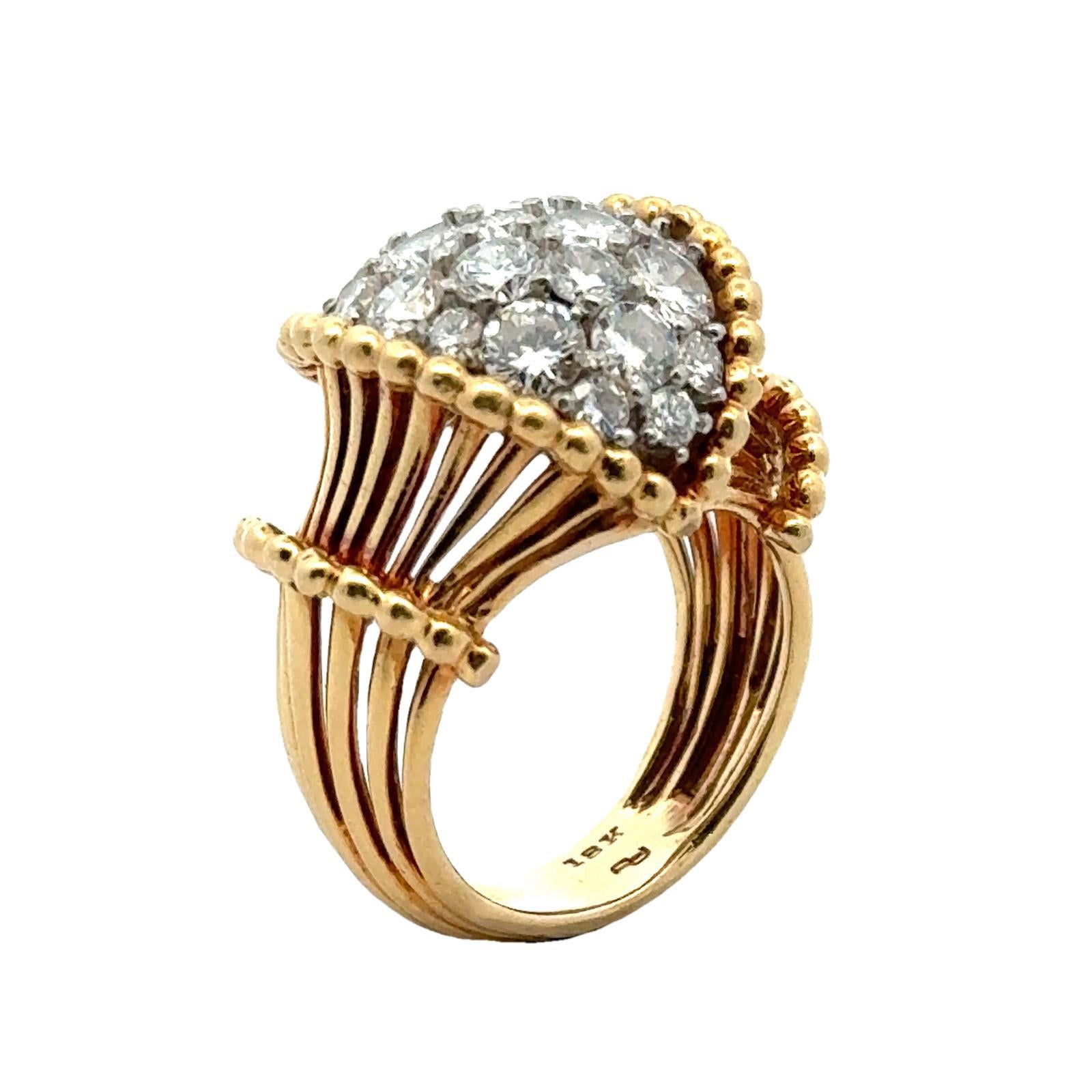 1960er Jahre Diamant-Cocktailring aus 18 Karat Gelbgold von George Schuler, Vintage 1
