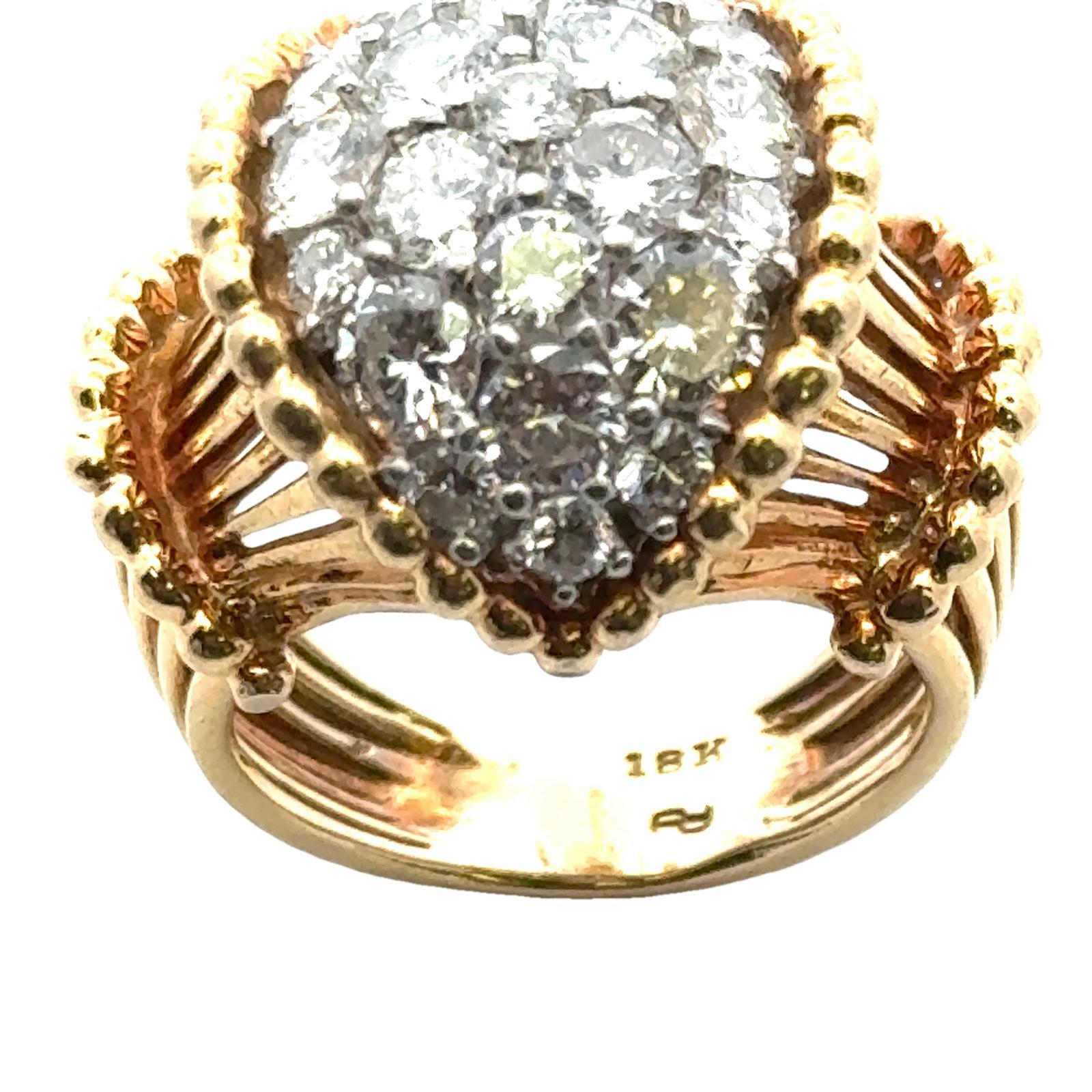 1960er Jahre Diamant-Cocktailring aus 18 Karat Gelbgold von George Schuler, Vintage 2