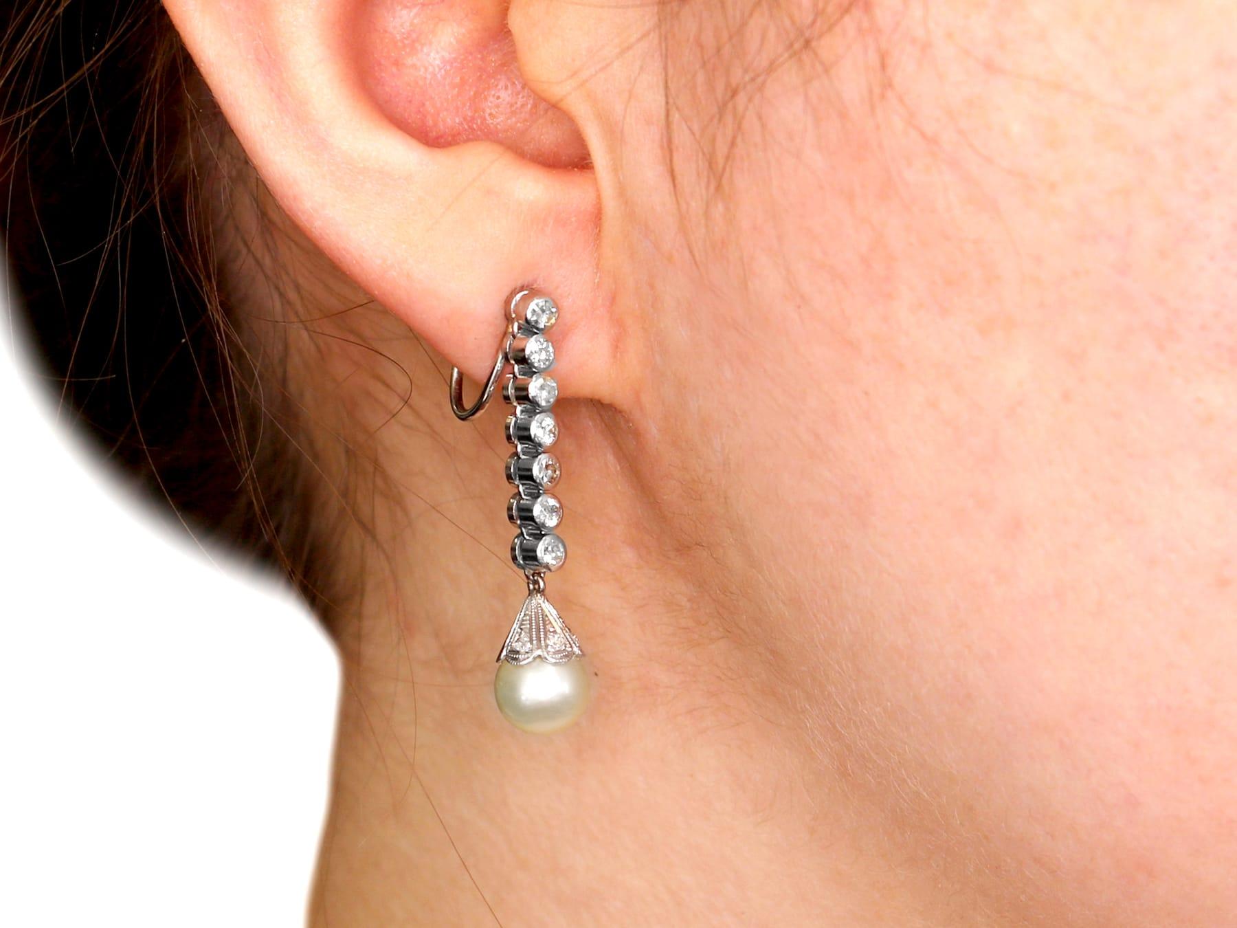 1960s Diamond and Cultured Pearl Platinum Drop Earrings For Sale 4