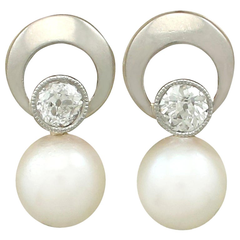 1960s Diamond and Cultured Pearl Yellow Gold Earrings For Sale at 1stdibs