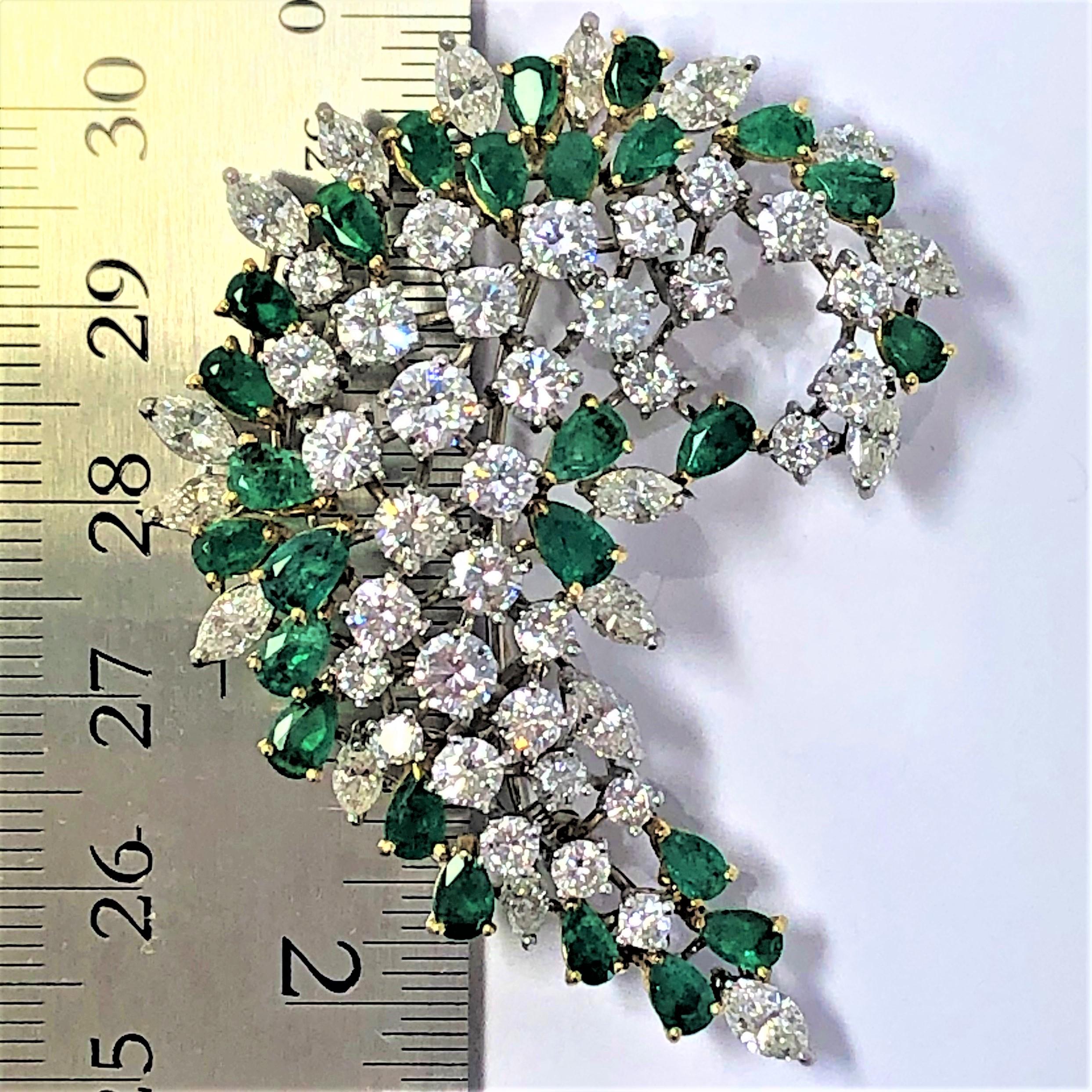 1960s Diamond and Emerald Swirl Brooch/Pendant Signed Van Clief In Good Condition In Palm Beach, FL