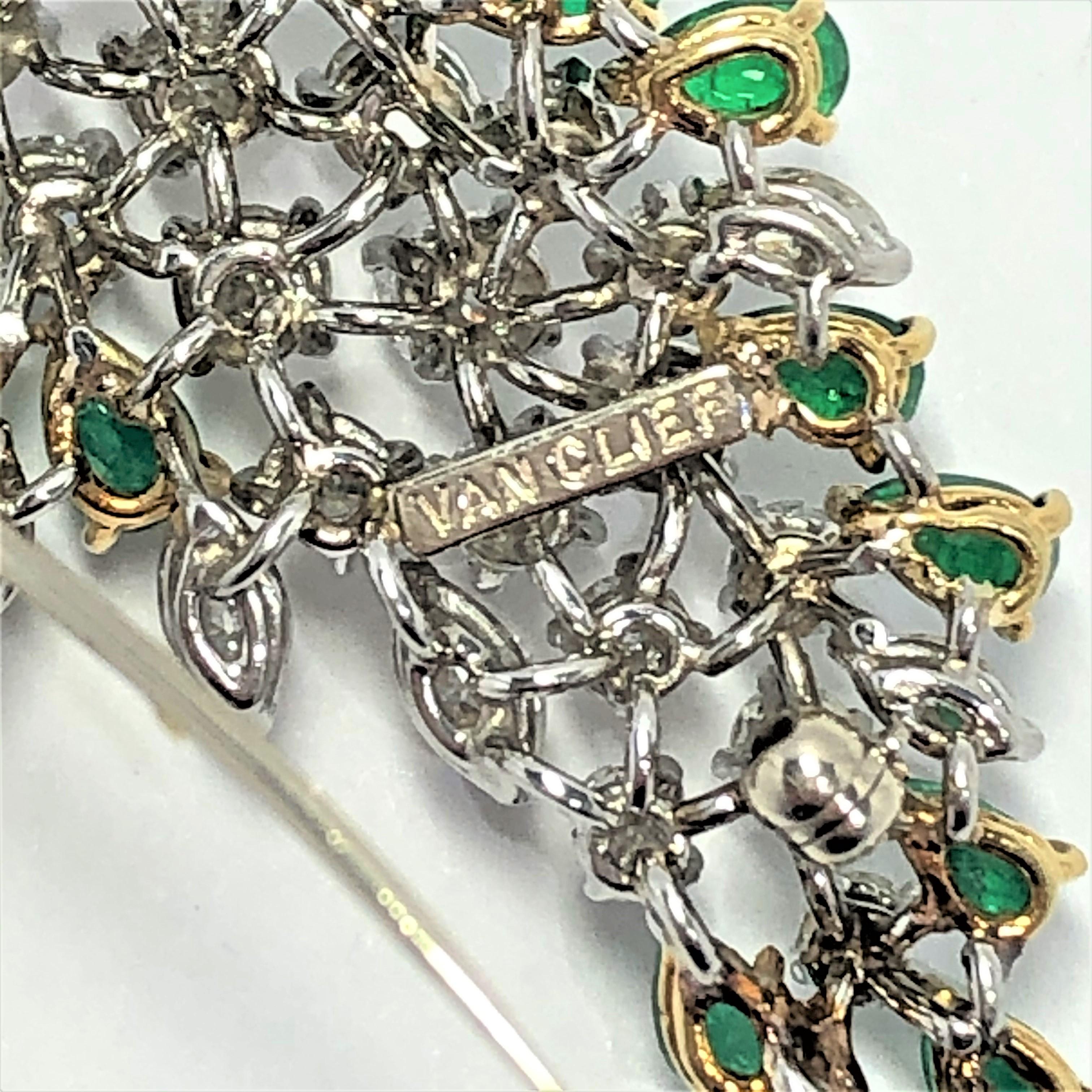 1960s Diamond and Emerald Swirl Brooch/Pendant Signed Van Clief 1