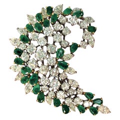 1960s Diamond and Emerald Swirl Brooch/Pendant Signed Van Clief