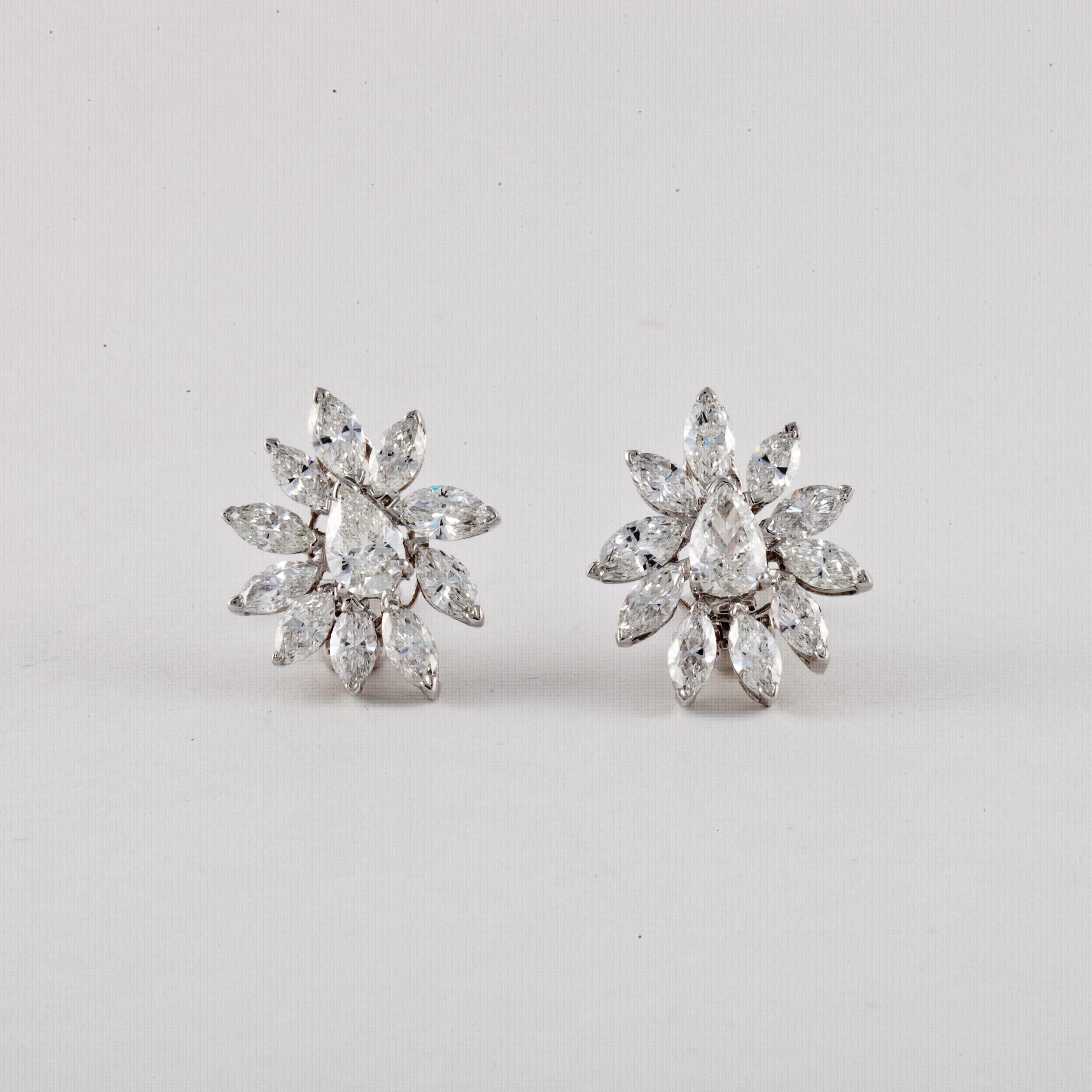 Mixed Cut 1960s Diamond Cluster Earrings in Platinum For Sale