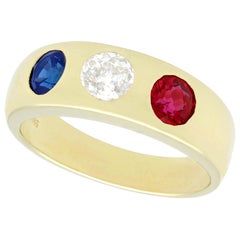 Vintage 1960s Diamond and Sapphire Ruby and Yellow Gold Cocktail Ring