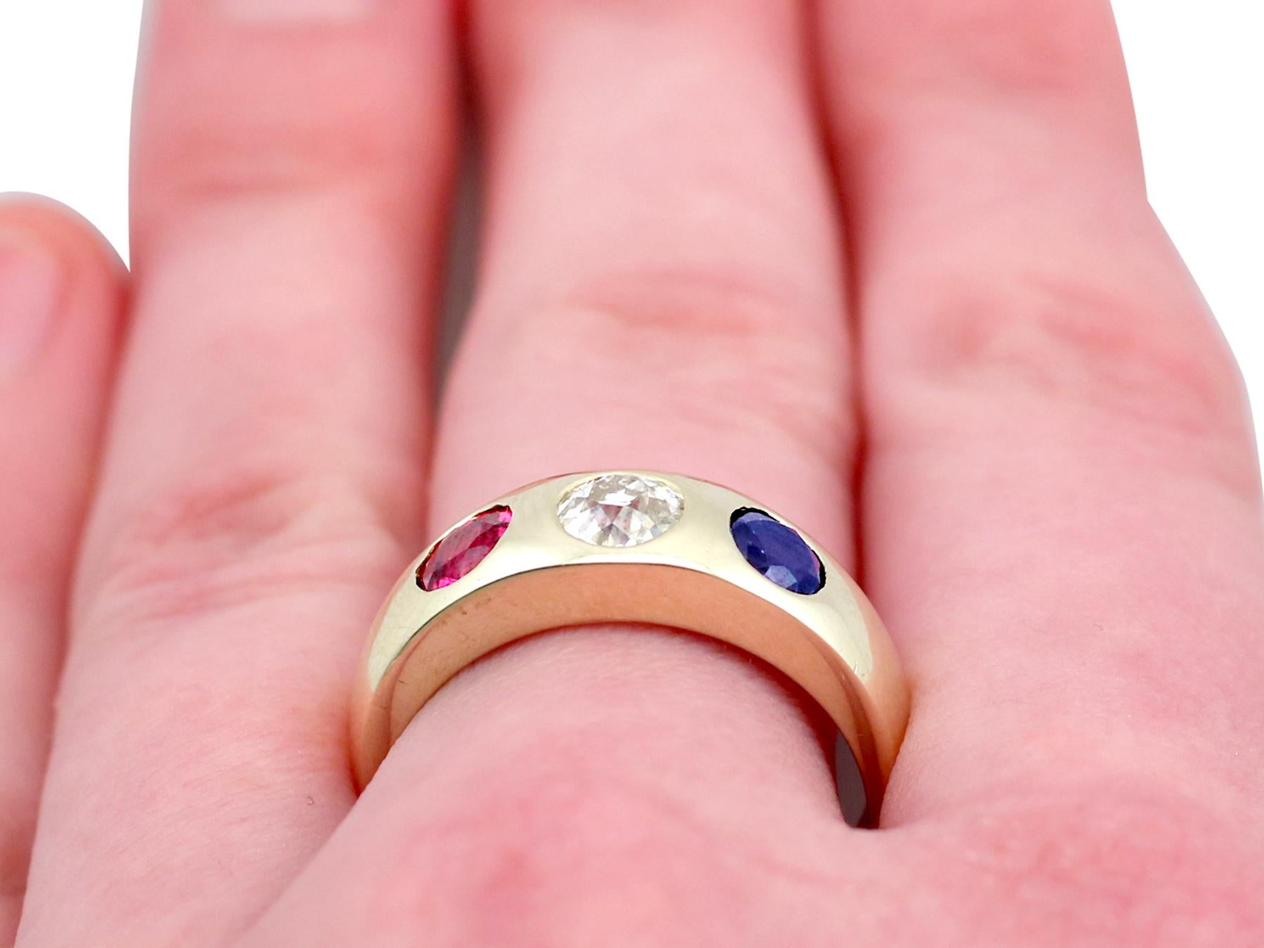 1960s Diamond and Sapphire Ruby and Yellow Gold Cocktail Ring 3