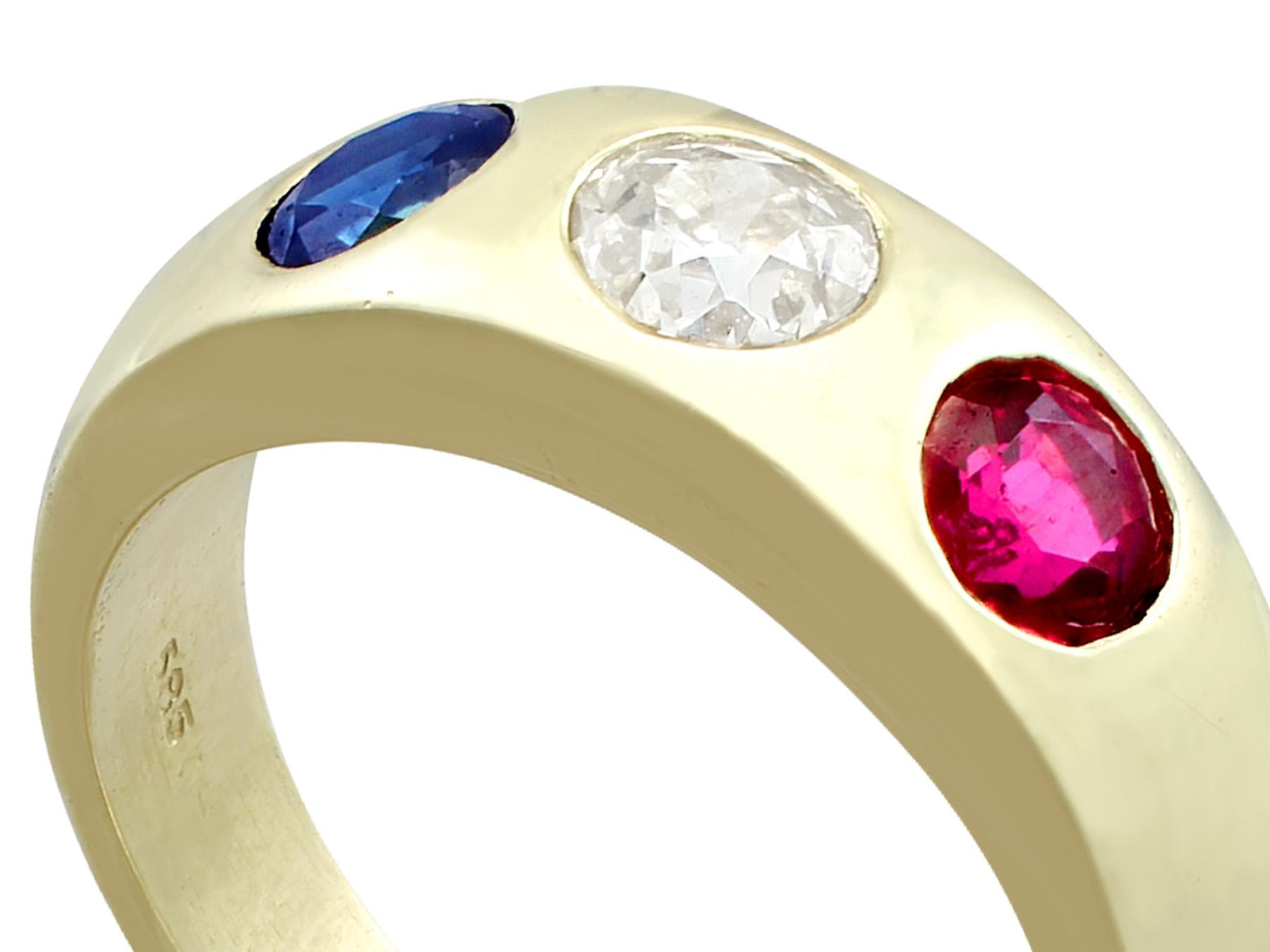 Oval Cut 1960s Diamond and Sapphire Ruby and Yellow Gold Cocktail Ring