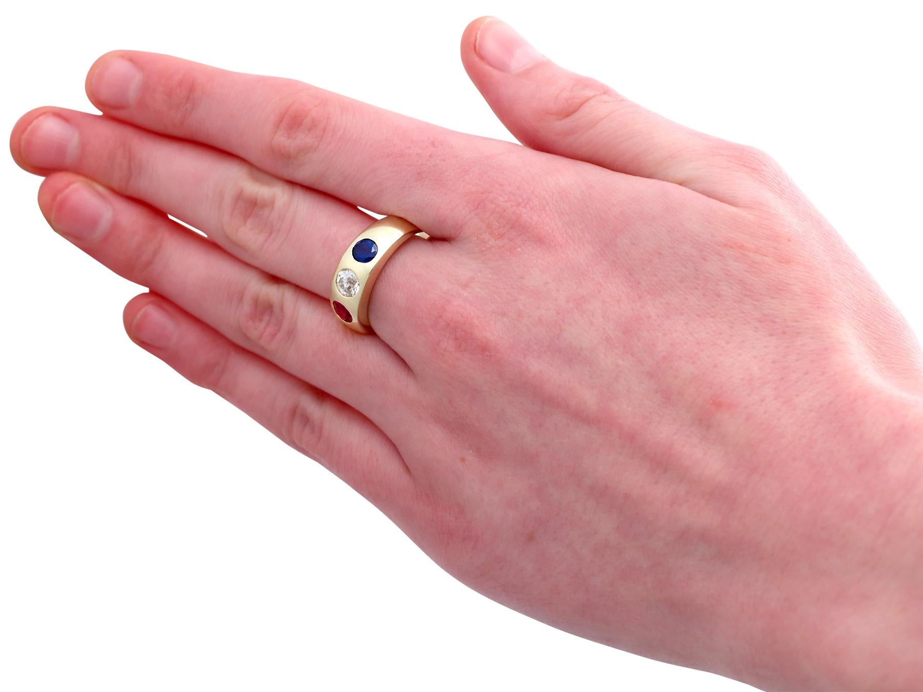 1960s Diamond and Sapphire Ruby and Yellow Gold Cocktail Ring 1