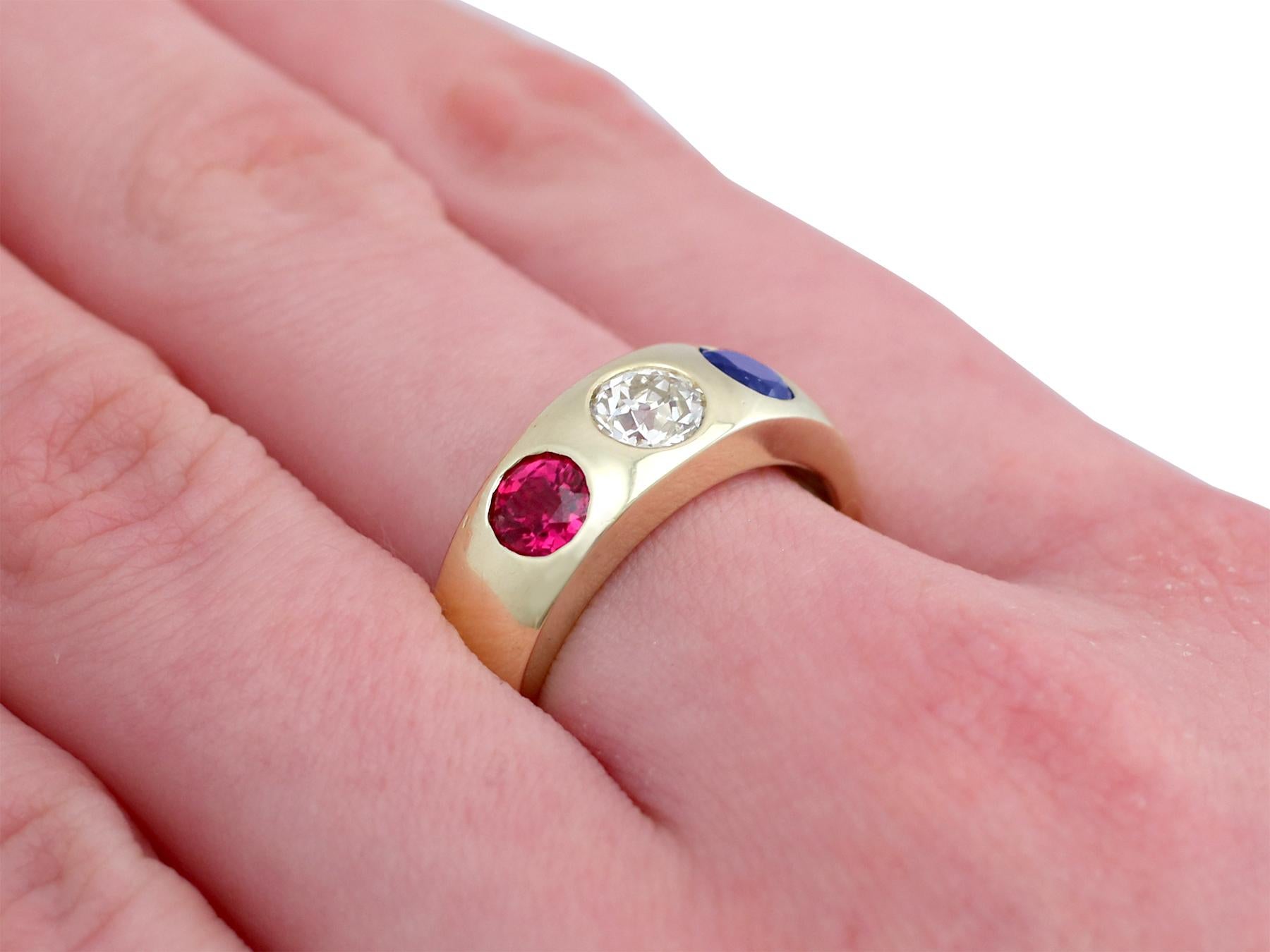 1960s Diamond and Sapphire Ruby and Yellow Gold Cocktail Ring 2