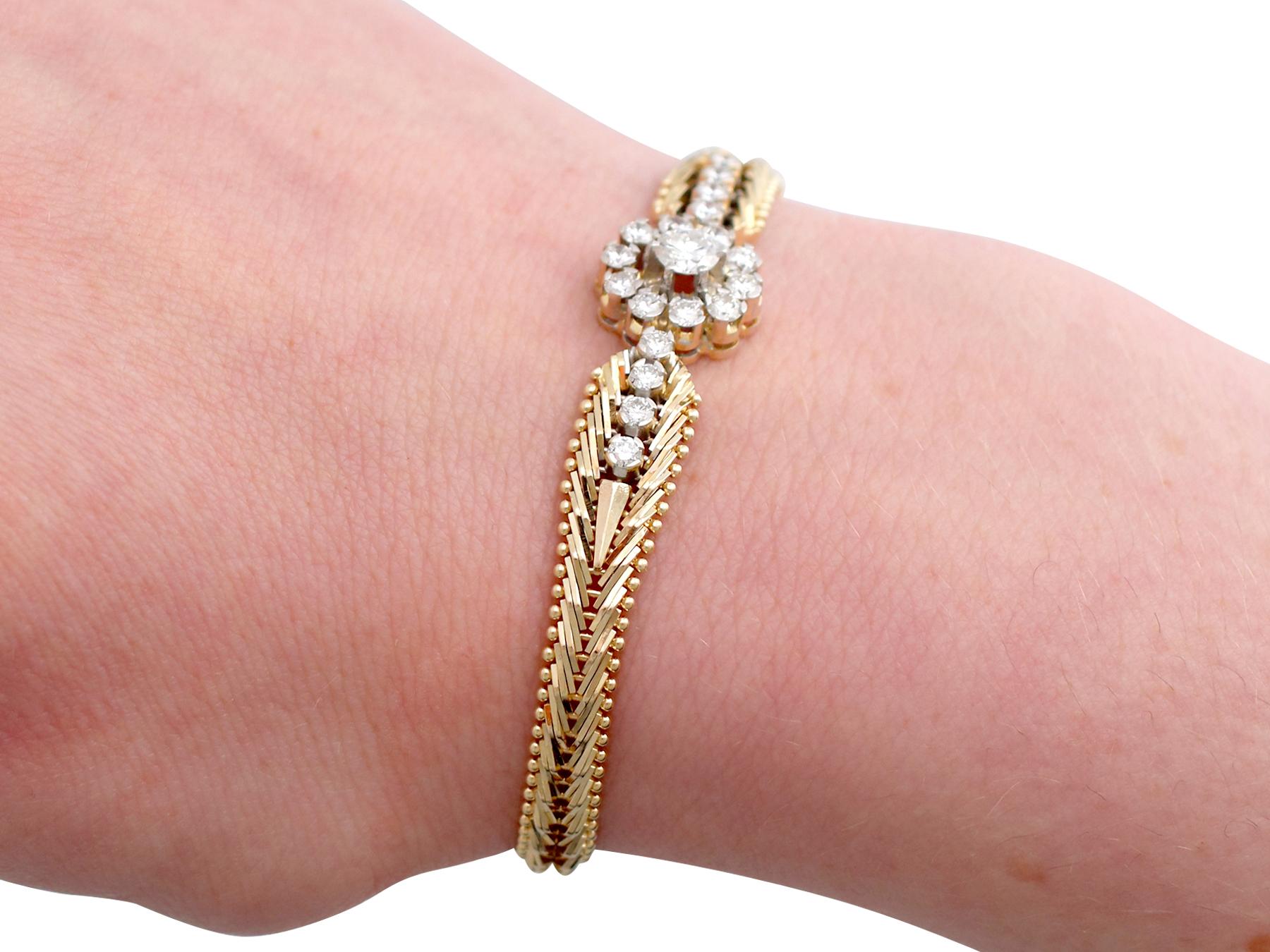 1960s Vintage Diamond and Yellow Gold Cluster Bracelet 2