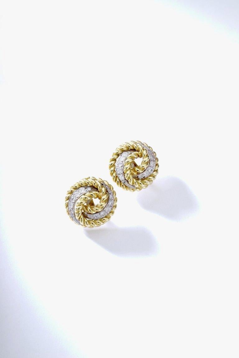 From an Italian Noble Lady those Diamond on yellow gold and platinum Earrings are superb and timeless. 
Circa 1960.

We are reknown for curating unfindable jewels.
Most of the pieces of our collection are antique, one-of-a-kind and formerly owned by