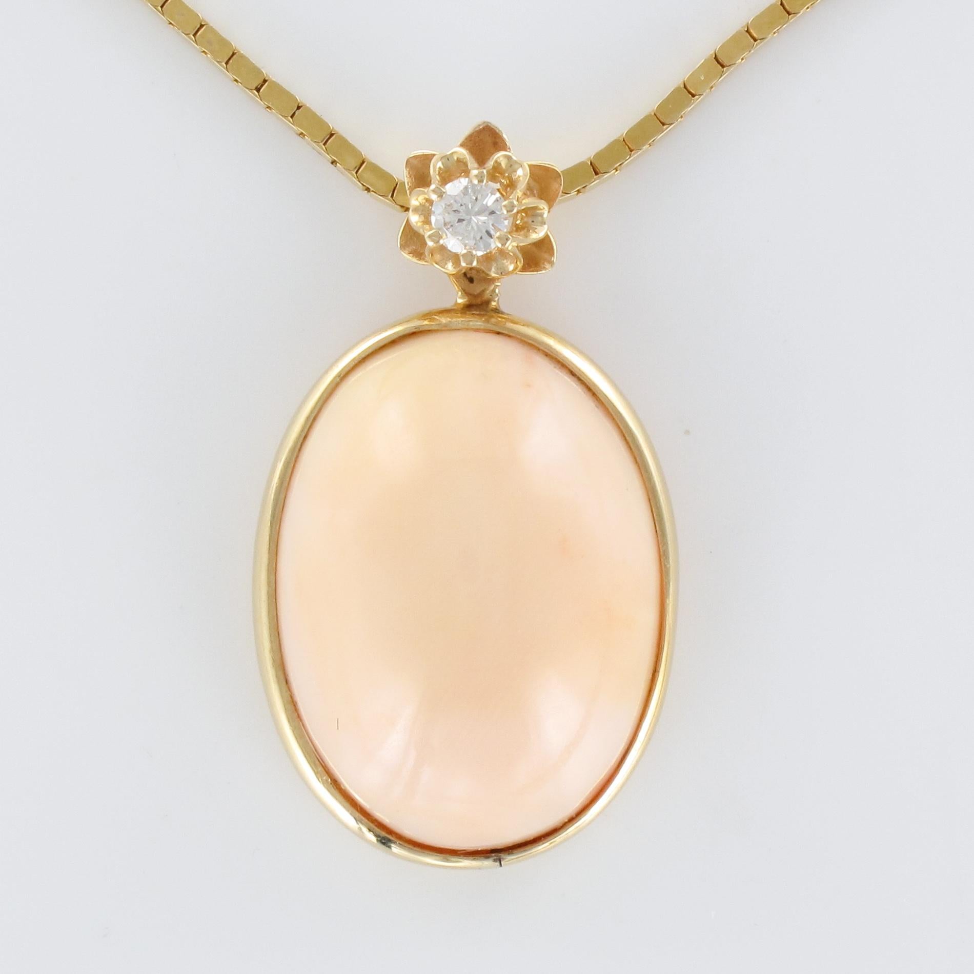 1960s Diamond Angel Skin Coral Pendant Necklace 8