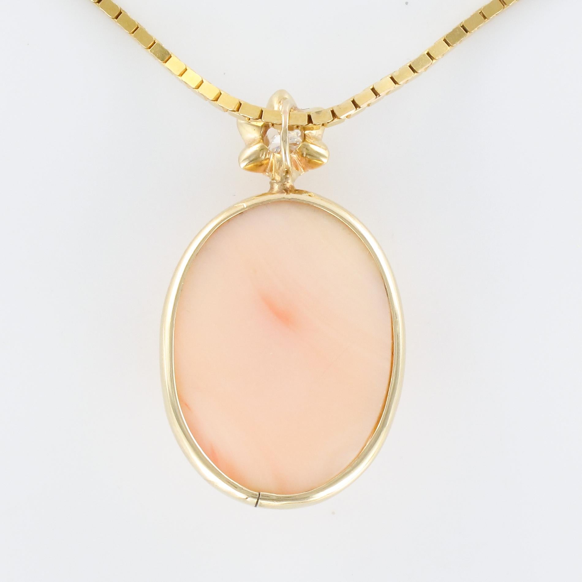 1960s Diamond Angel Skin Coral Pendant Necklace 9