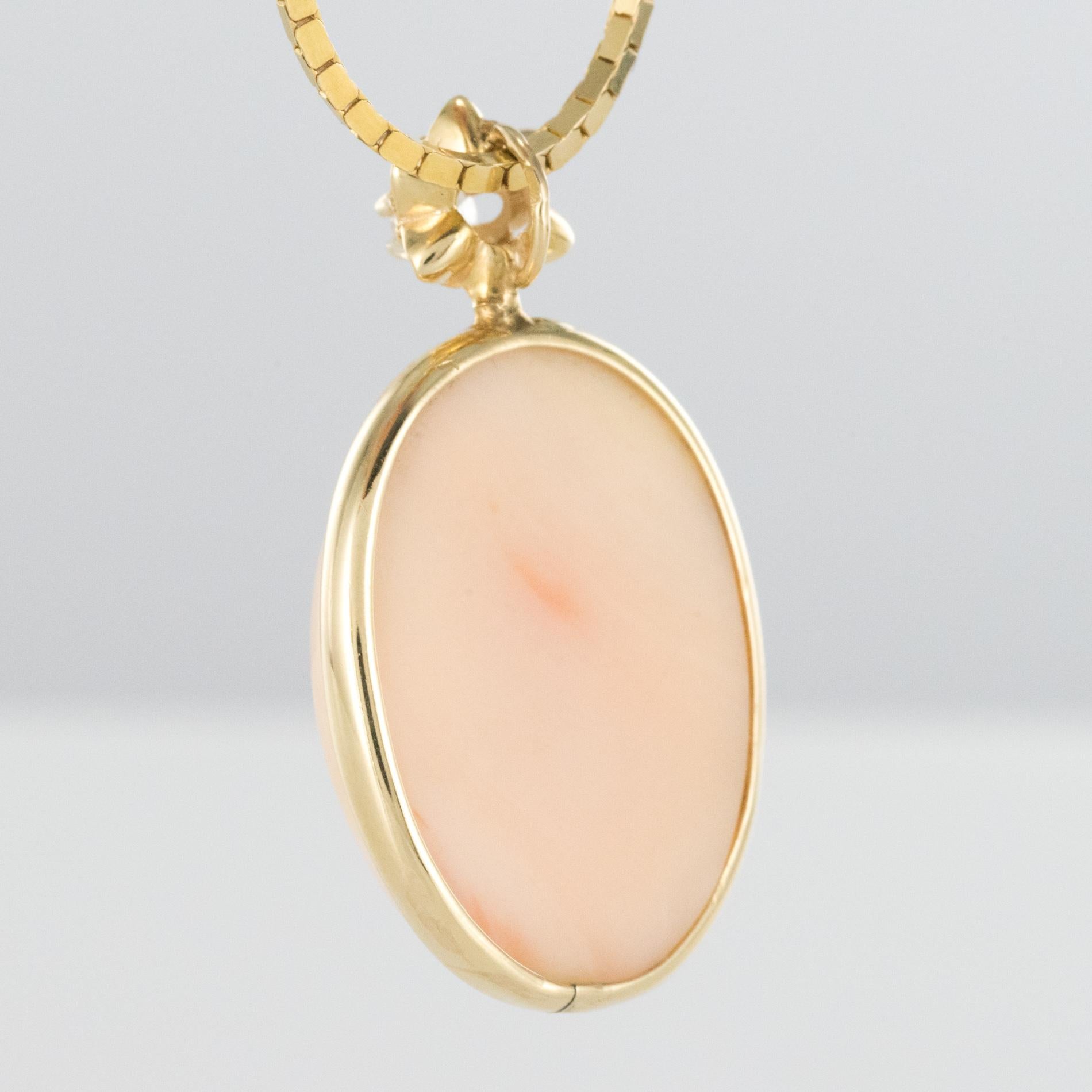 1960s Diamond Angel Skin Coral Pendant Necklace 3