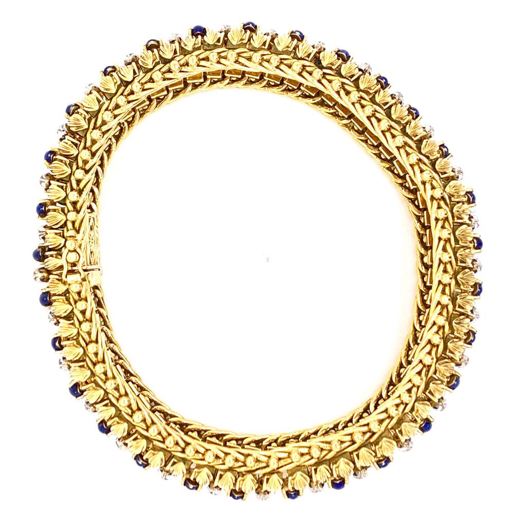 Contemporary 1960s Diamond Blue Enamel Flexible 18 Karat Yellow Gold Estate Bracelet