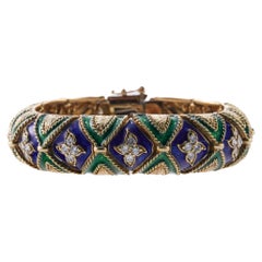 1960s Diamond Blue Green Enamel Gold Bracelet