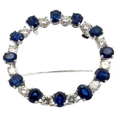 Retro 1960's Diamond & Blue Sapphire Platinum Circle Pin Brooch