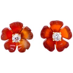 1960s Diamond Carnelian Stud Flower Earrings