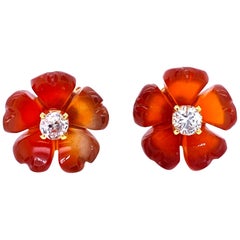 1960s Diamond Carnelian Stud Flower Earrings