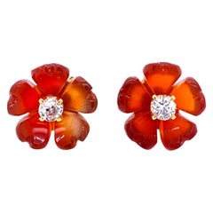 1960s Diamond Carnelian Stud Flower Earrings