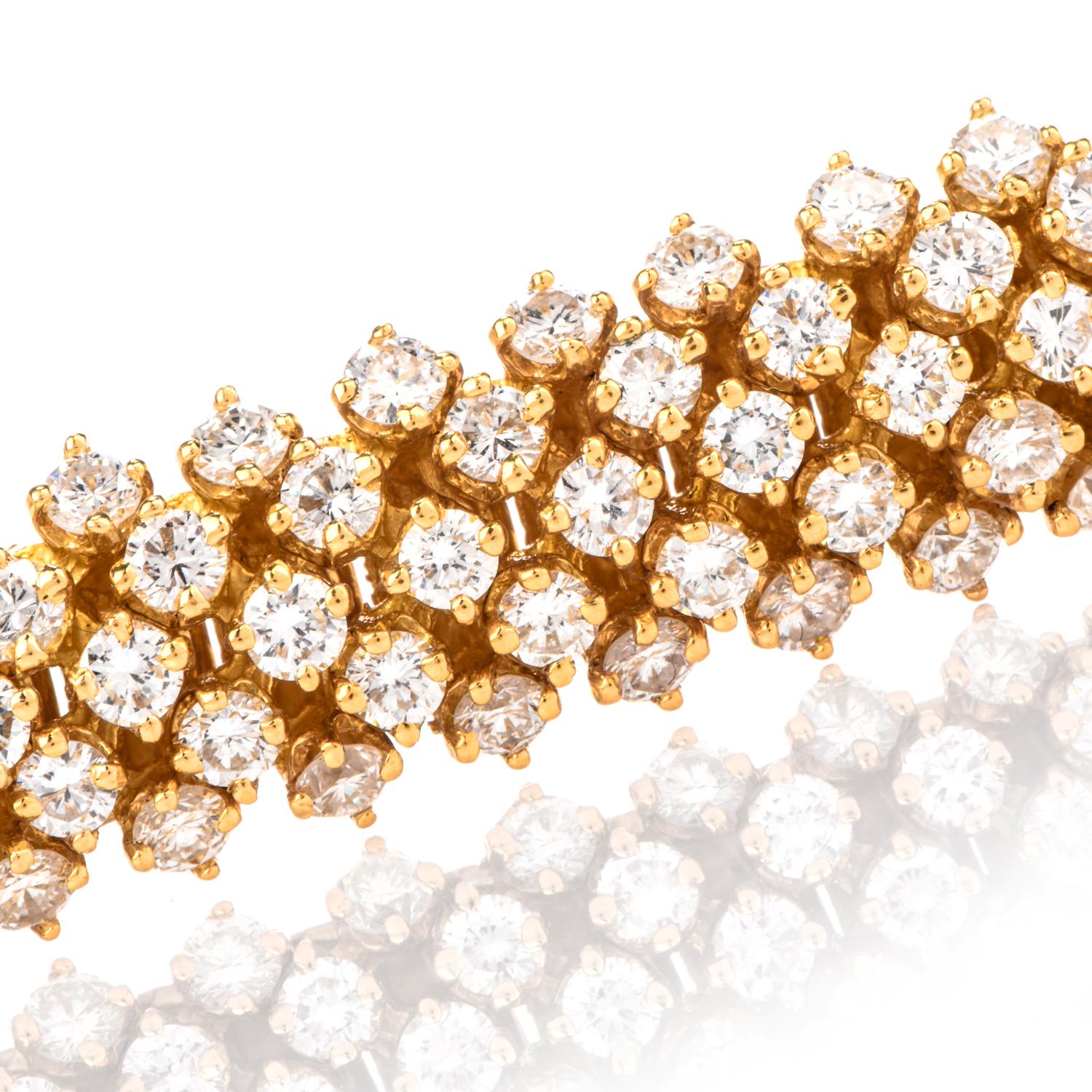 Art Deco 1960s Diamond Cluster Domed Mesh 8 Karat Bracelet