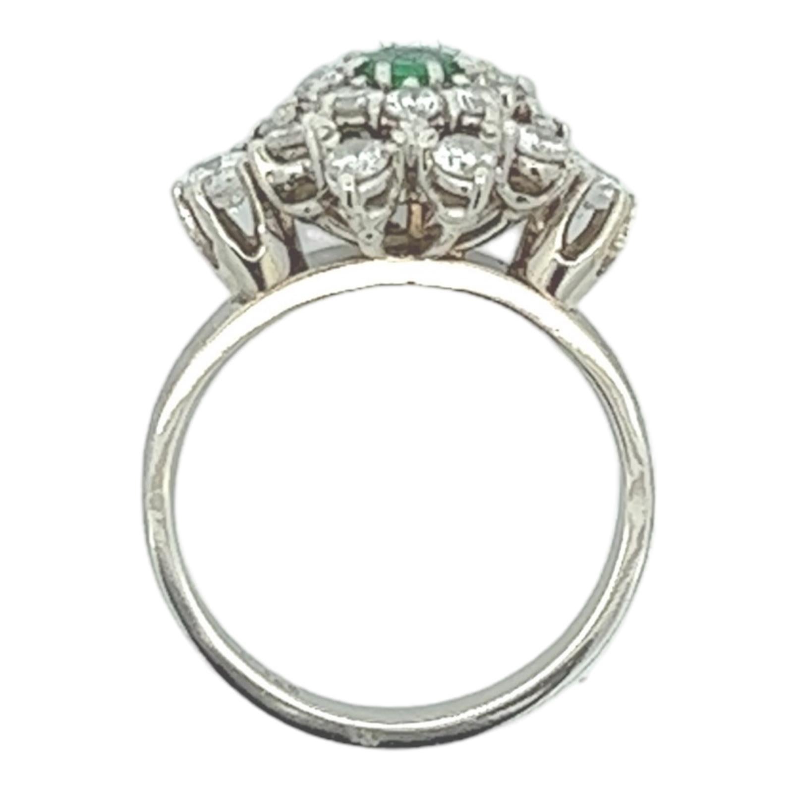 Women's 1960s Diamond Emerald Platinum Vintage Estate Cocktail Ring For Sale