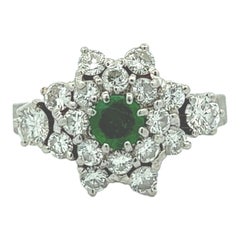 1960s Diamond Emerald Platinum Retro Estate Cocktail Ring