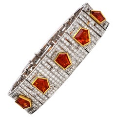 1960s Diamond Fire Opal 18 Karat Gold Deco Wide Bracelet