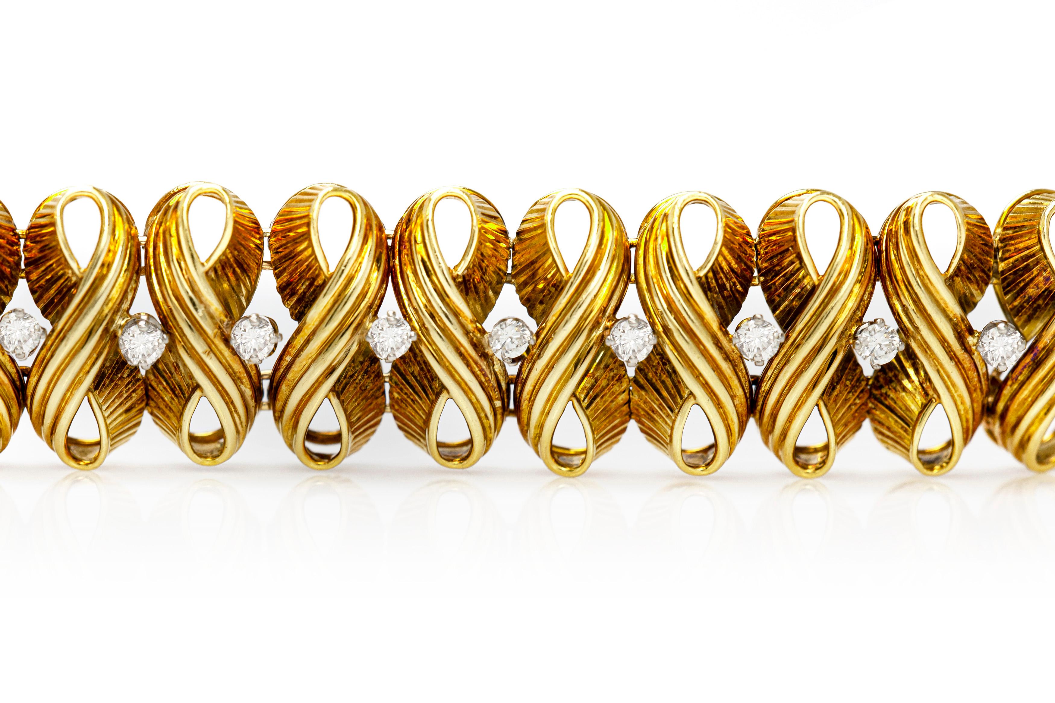 Women's or Men's 1960s Diamond Gold Bracelet