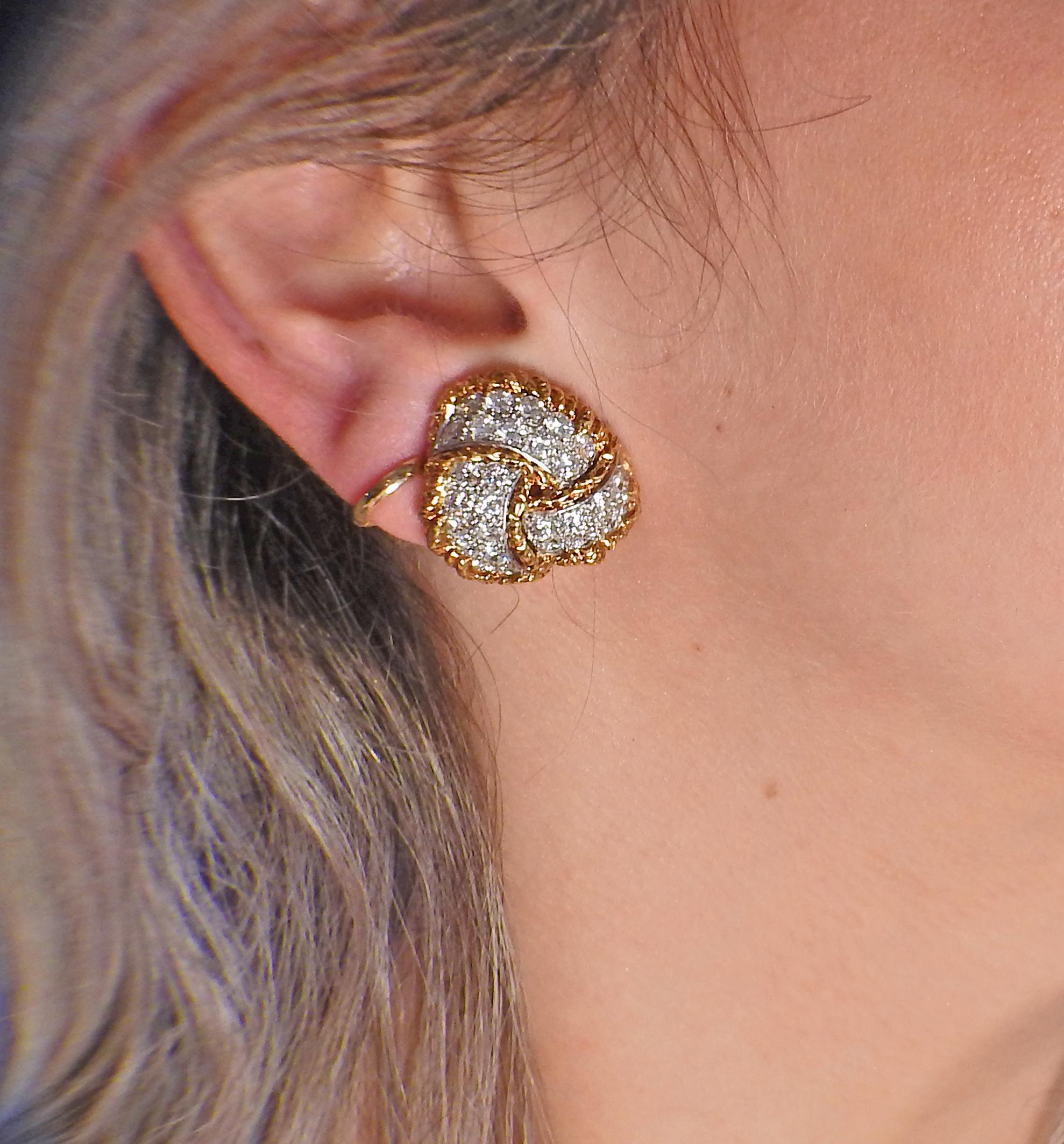 Women's 1960s Diamond Gold Earrings For Sale