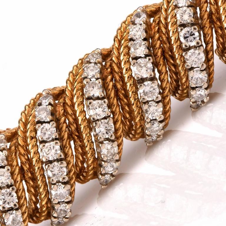 Round Cut 1960s Diamond Gold Flexible Braided Bracelet