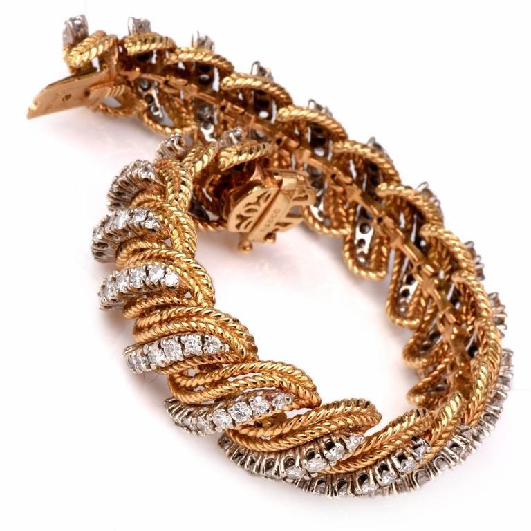 1960s Diamond Gold Flexible Braided Bracelet In Good Condition In Miami, FL