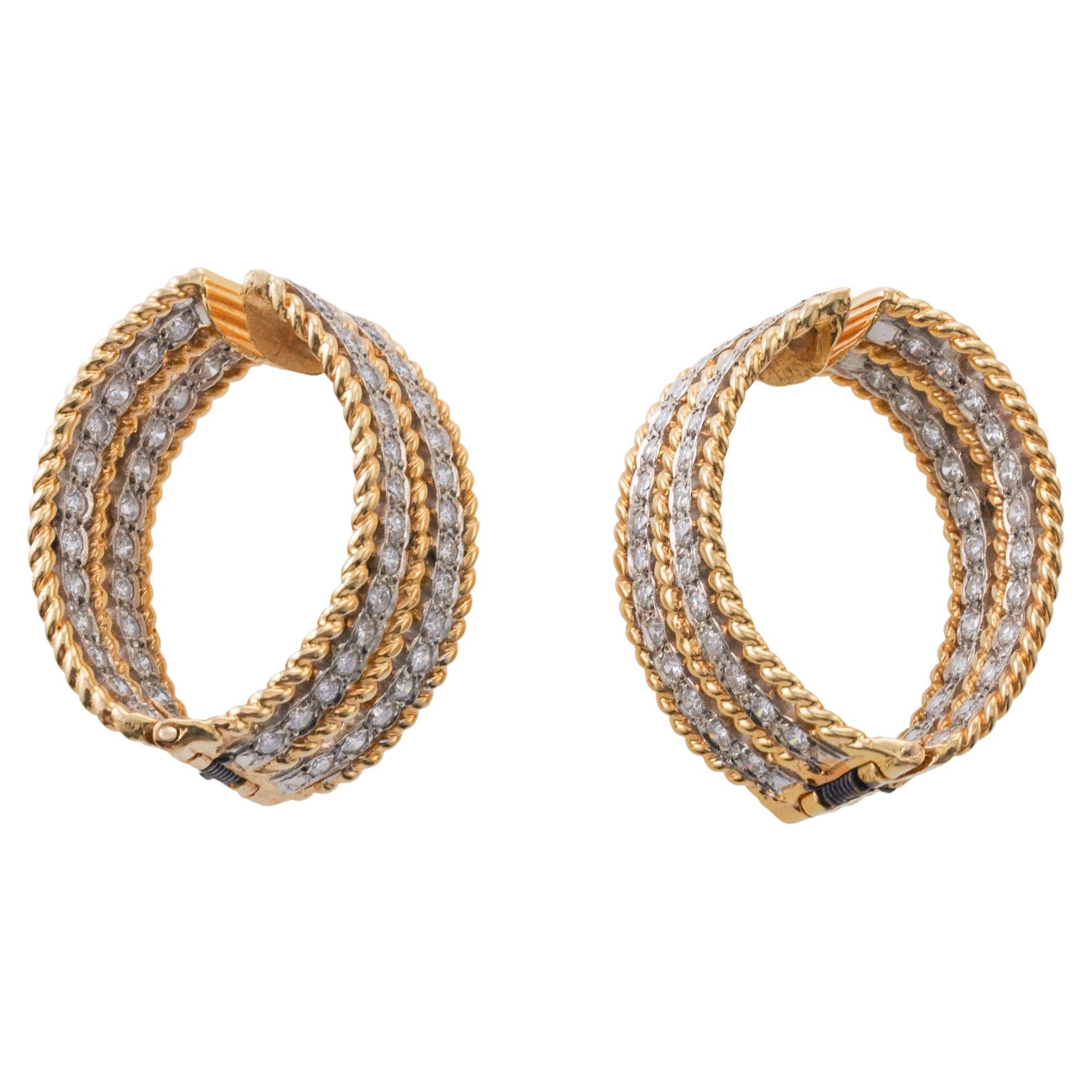 1960s Diamond Gold Hoop Earrings