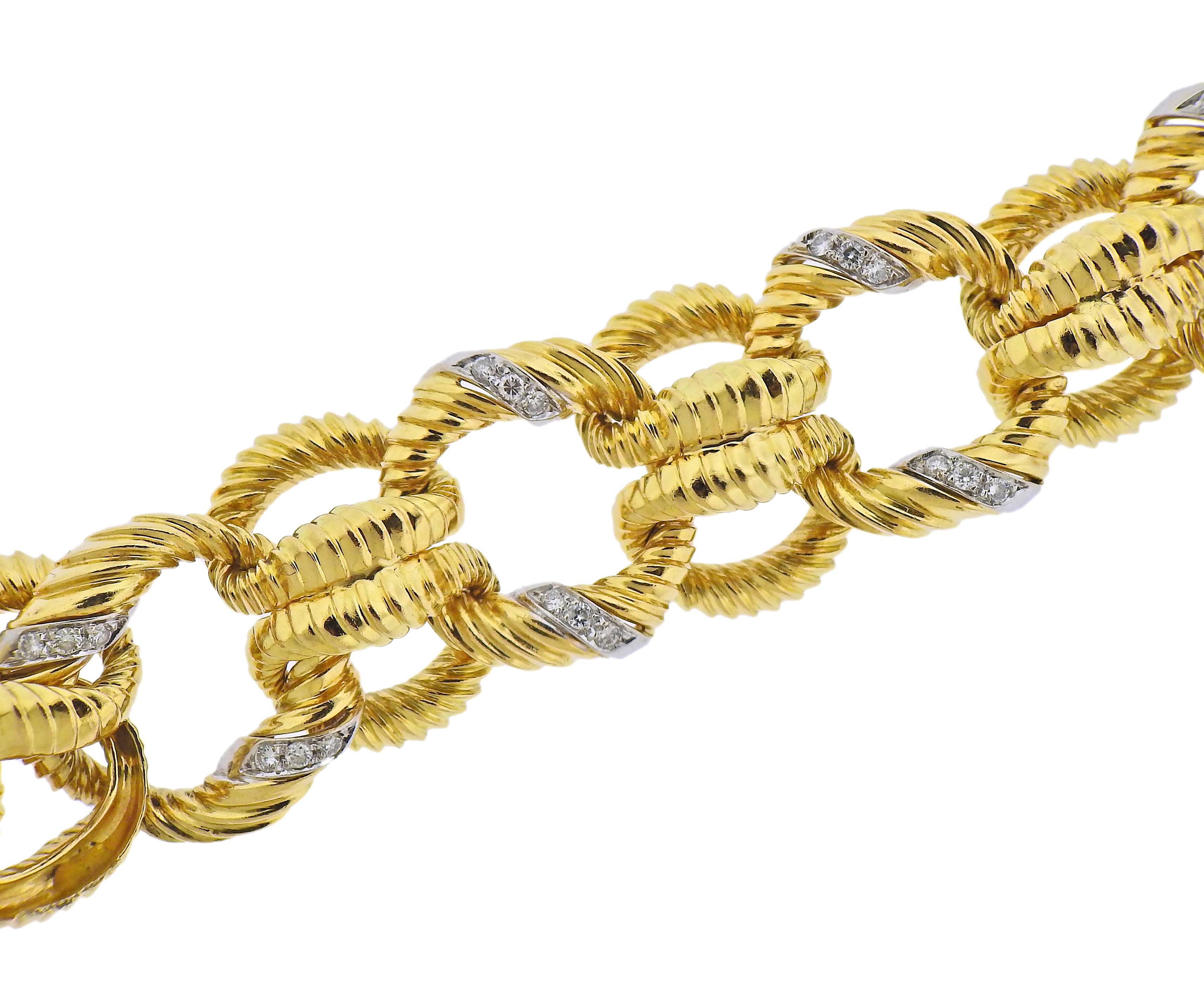 Round Cut 1960s Diamond Gold Link Bracelet For Sale