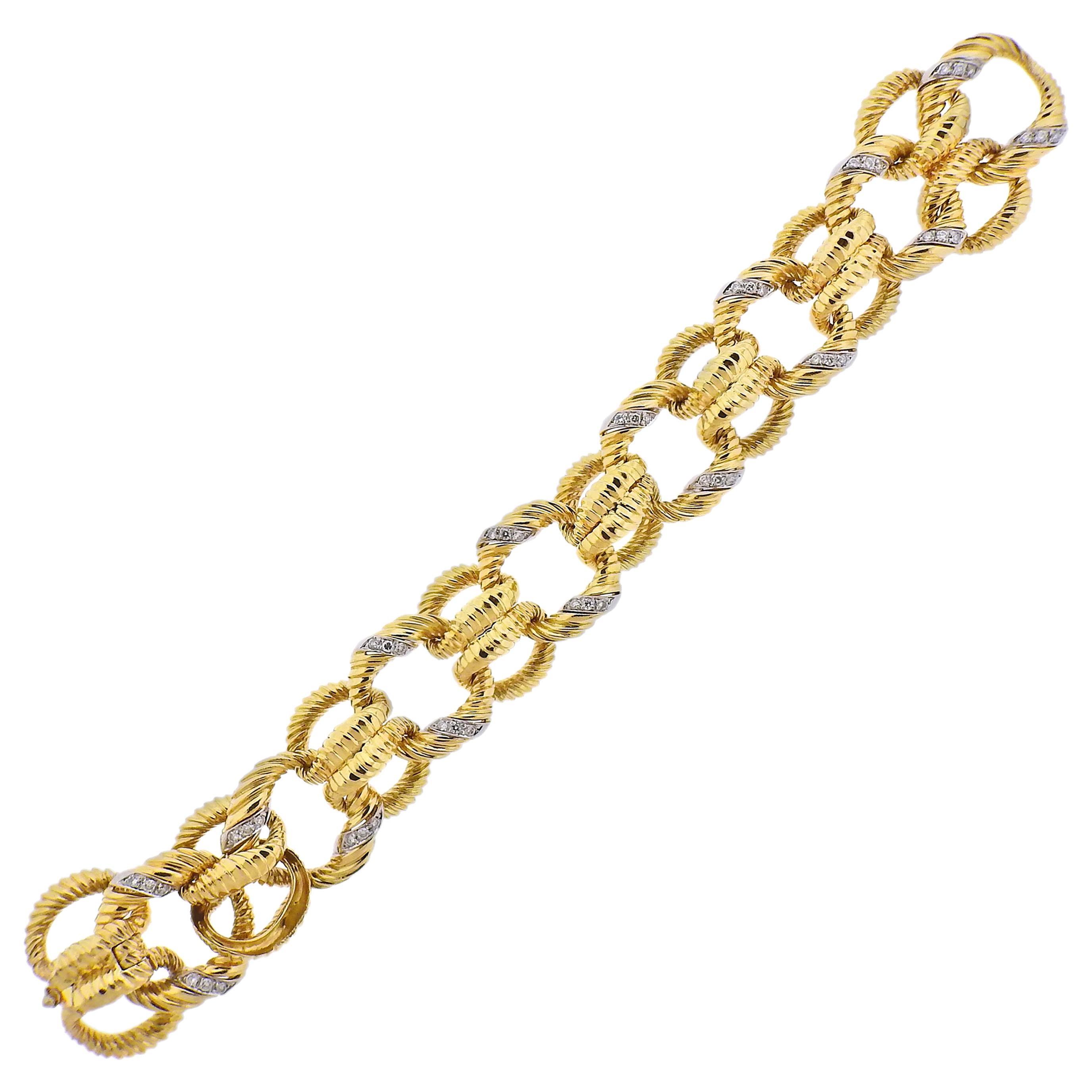 1960s Diamond Gold Link Bracelet For Sale