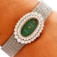 1960s Diamond Jade Cellini Mechanical 18 Karat White Gold Ladies Watch