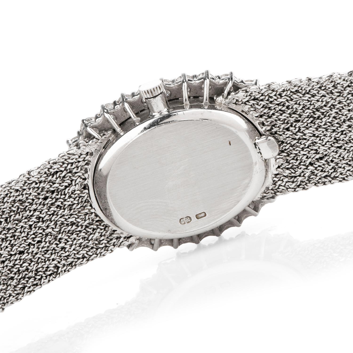 Women's 1960s Diamond Jade Cellini Mechanical 18 Karat White Gold Ladies Watch